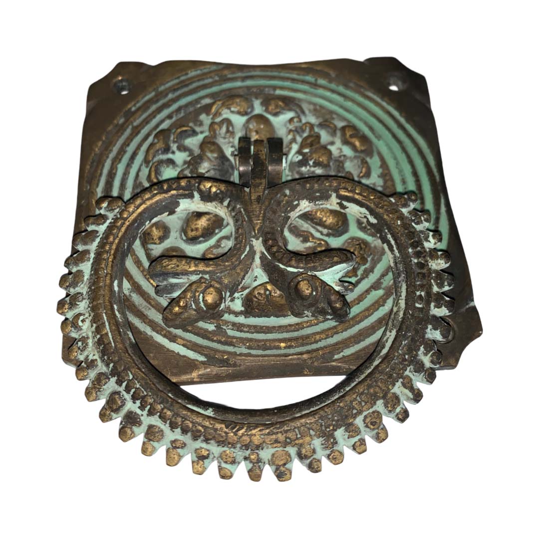 Ornate Ring Brass Door Knocker - Antique Patina