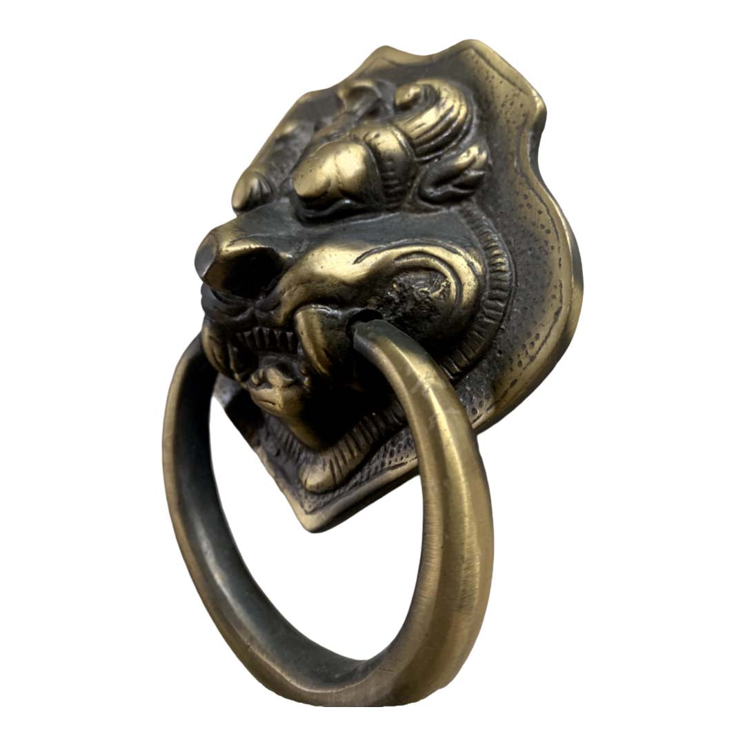 Rustic Lion Brass Door Knocker - Antique Bronze
