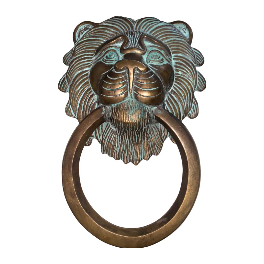 Classic Lion Brass Door Knocker - Antique Patina