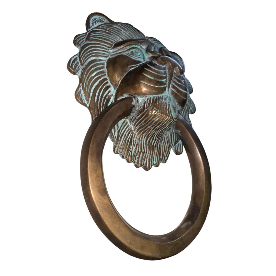Classic Lion Brass Door Knocker - Antique Patina