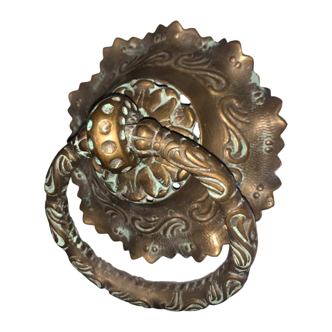 Floral Brass Door Knocker - Antique Patina