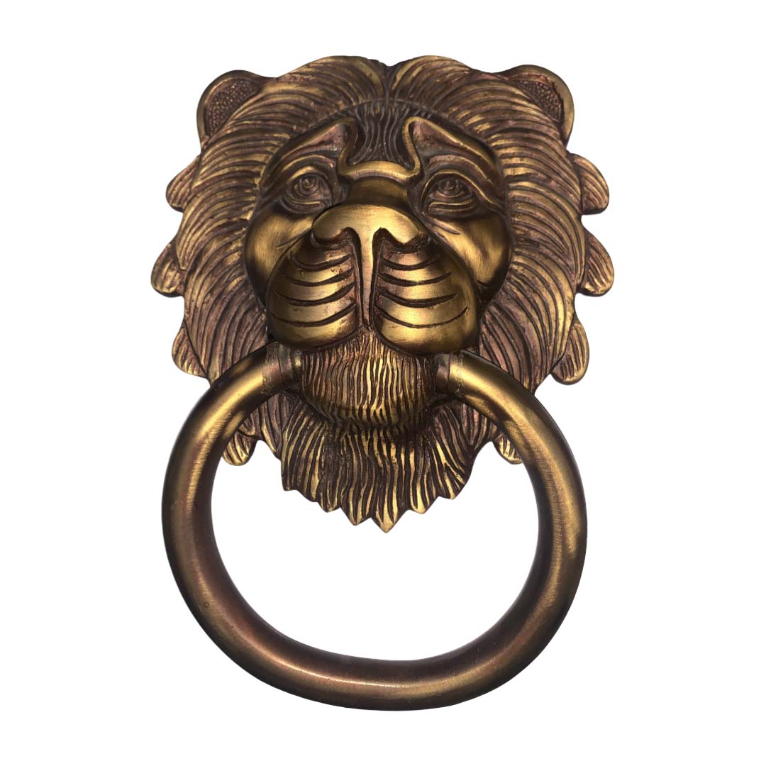 Classic Lion Front Brass Door Knocker - Antique Bronze