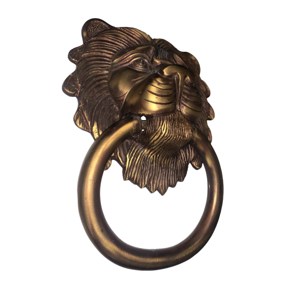 Classic Lion Front Brass Door Knocker - Antique Bronze