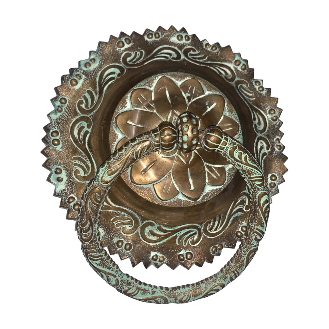 Floral Brass Door Knocker - Antique Patina
