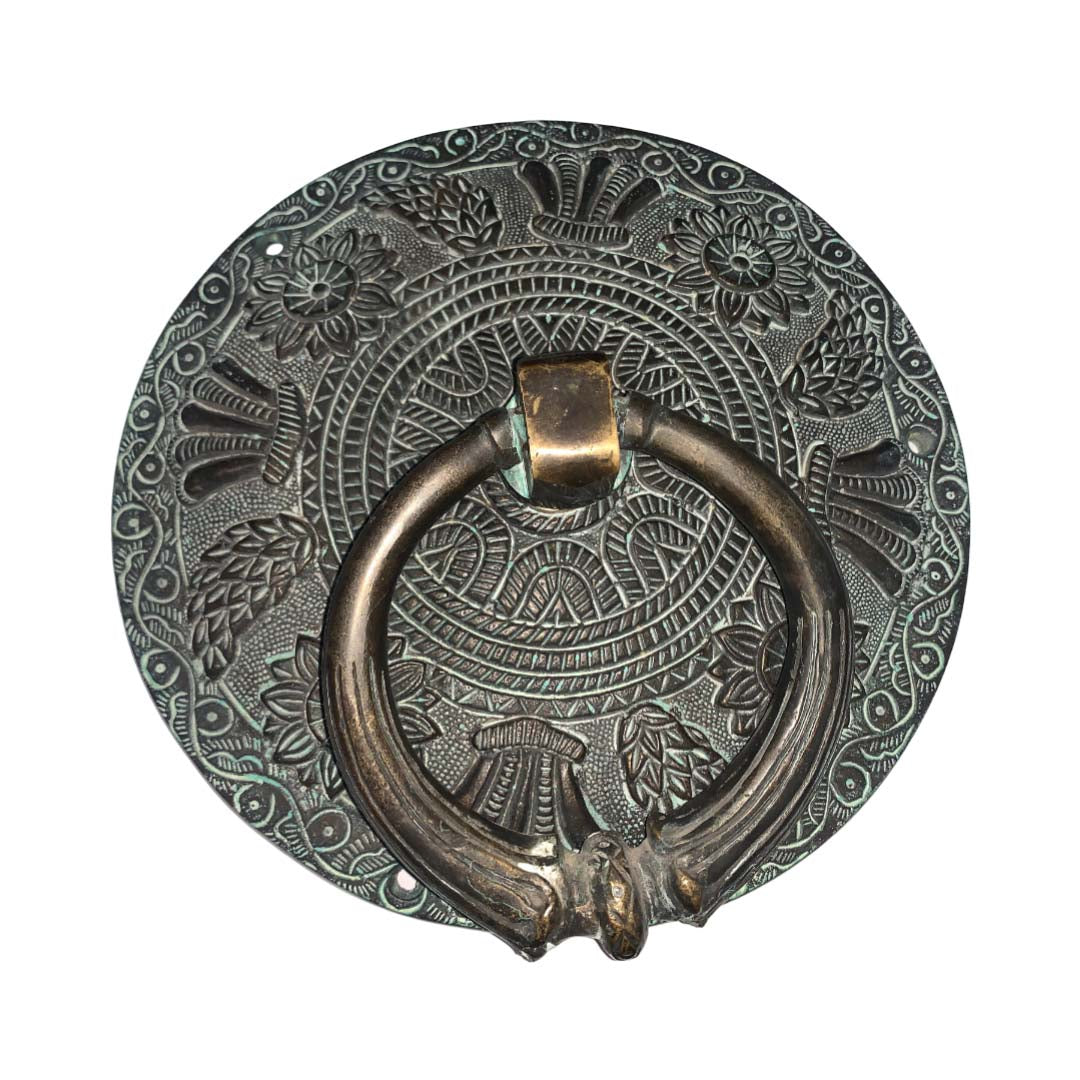 Vintage Intricate Front Brass Door Knocker - Antique Patina