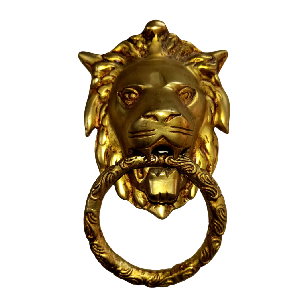 Classic Lion Front Brass Door Knocker - Antique Bronze