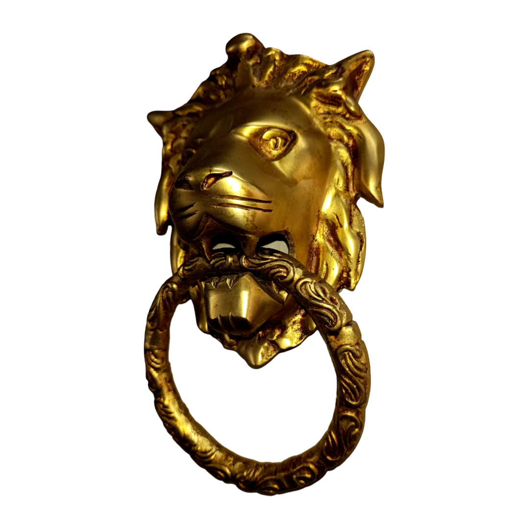 Classic Lion Front Brass Door Knocker - Antique Bronze