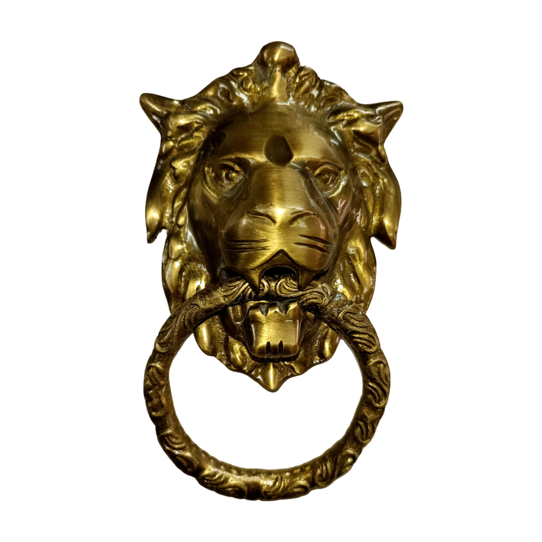 Classic Lion Brass Front Brass Door Knocker - Antique Bronze