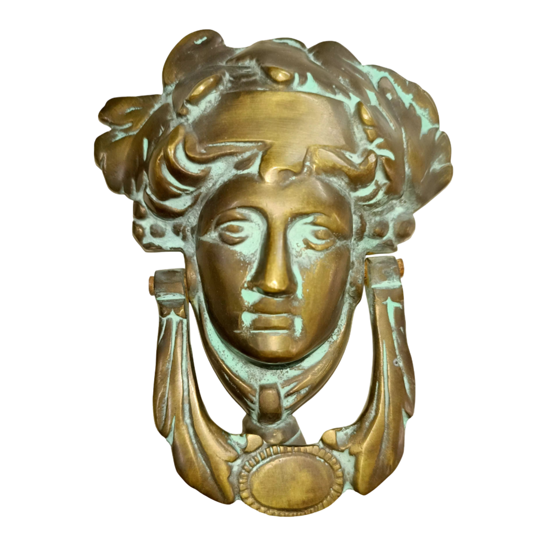 Athena's Guardian Brass Door Knocker - Antique Patina