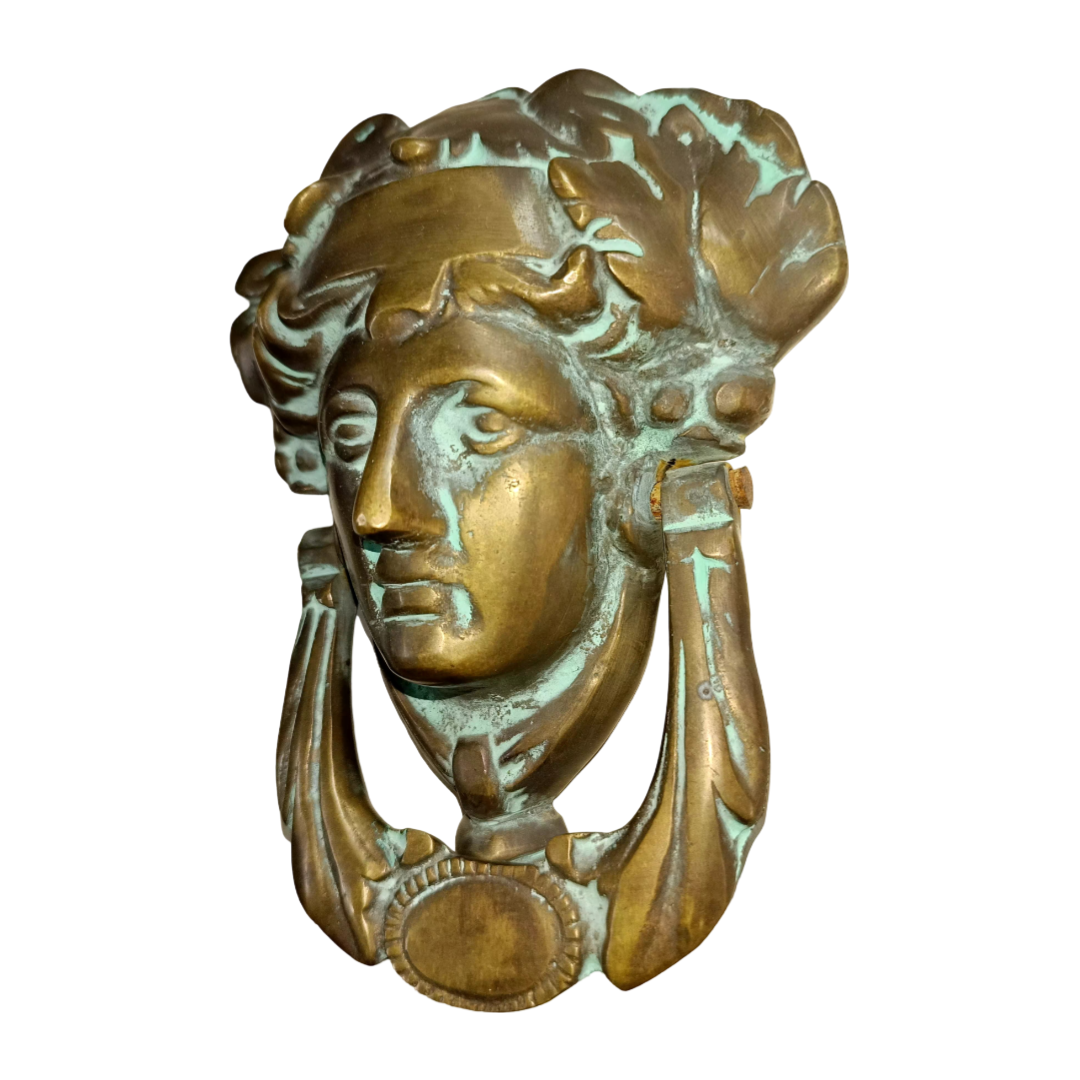 Athena's Guardian Brass Door Knocker - Antique Patina